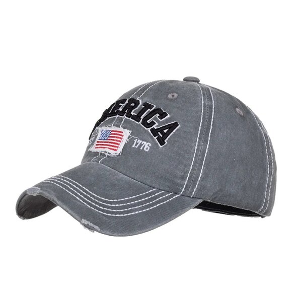 Gray American Distressed Baseball Cap, 1776‎ American Flag USA, Men's Women - Picture 3 of 5